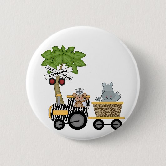 Monkey en Hippo Train Tshirts en geschenken Ronde Button 5,7 Cm (Voorkant)