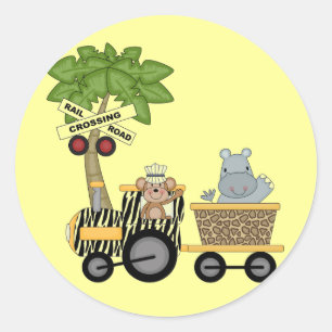 Monkey en Hippo Train Tshirts en geschenken Ronde Sticker