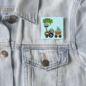 Monkey en Hippo Train Tshirts en geschenken Vierkante Button 5,1 Cm (In situ)