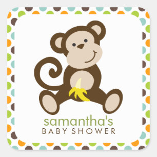 Monkey en Polka Dots Vierkante Sticker
