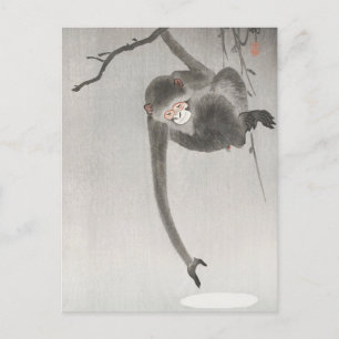 Monkey en Reflection of the Moon door Ohara Koson Briefkaart