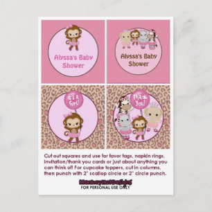 MONKEY Girl Baby shower Cupcake Topper Tu Tu Cute Uitnodiging Briefkaart