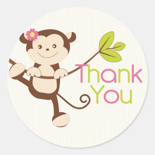 Monkey Girl Baby shower Dank je Ronde Sticker (Voorkant)