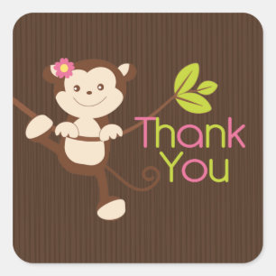 Monkey Girl Baby shower Dank je Vierkante Sticker