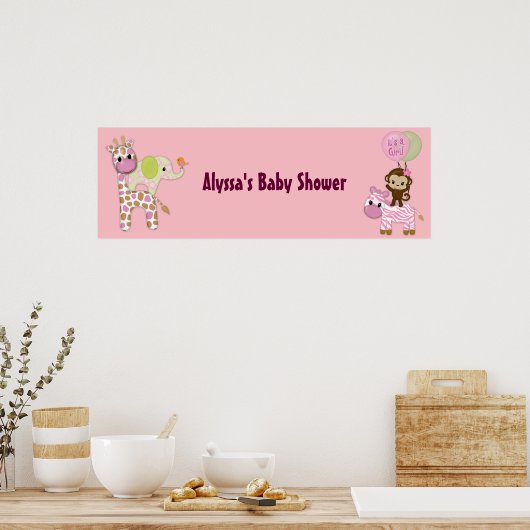 MONKEY Girl Oerwoud Baby shower Banner JJ Poster (Keuken)