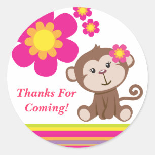 Monkey Girl (roze) Dank je wel Ronde Sticker