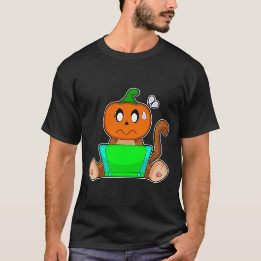 Monkey Halloween Pompoen Laptop T-shirt (Voorkant)