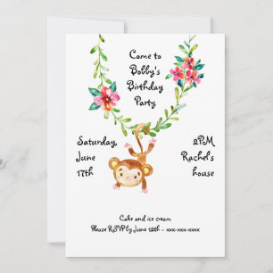 Monkey Hanging on Vine Birthday Invitation Kaart