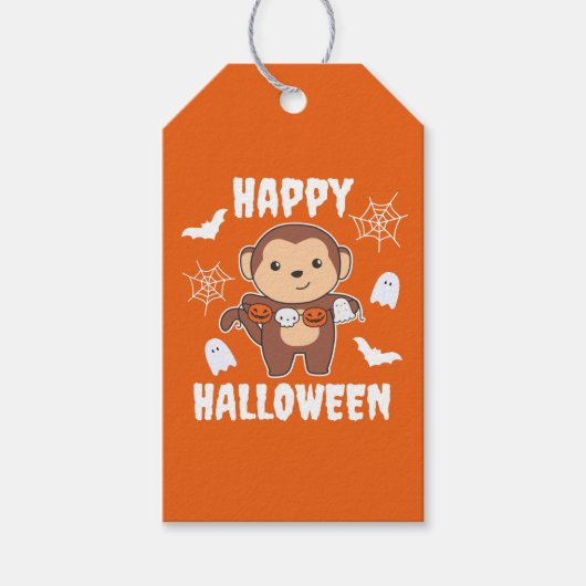 Monkey Happy Halloween Pumpkin Bat Costume Cadeaulabel (Voorkant)