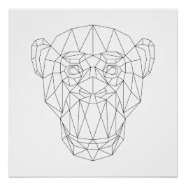Monkey Head Geometric Black & White Modern Art Perfect Poster