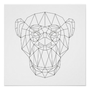 Monkey Head Geometric Black & White Modern Art Perfect Poster