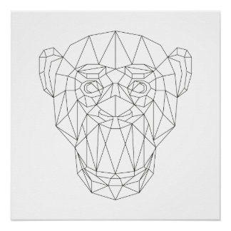 Monkey Head Geometric Black & White Modern Art Perfect Poster