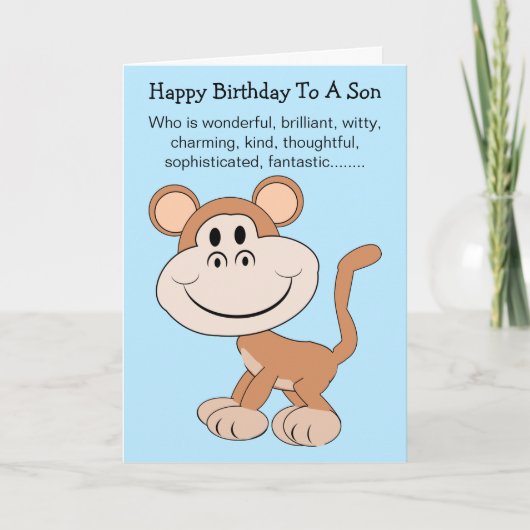 Monkey Humoureuze Son Birthday Kaart (Voorkant)