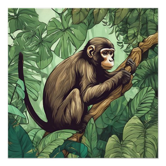 Monkey In A Tree Glossy Poster (Devant)