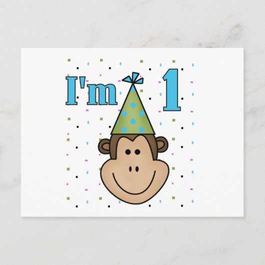 Monkey in Party Pet 1e Verjaardag Tshirts Uitnodiging Briefkaart (Voorkant)