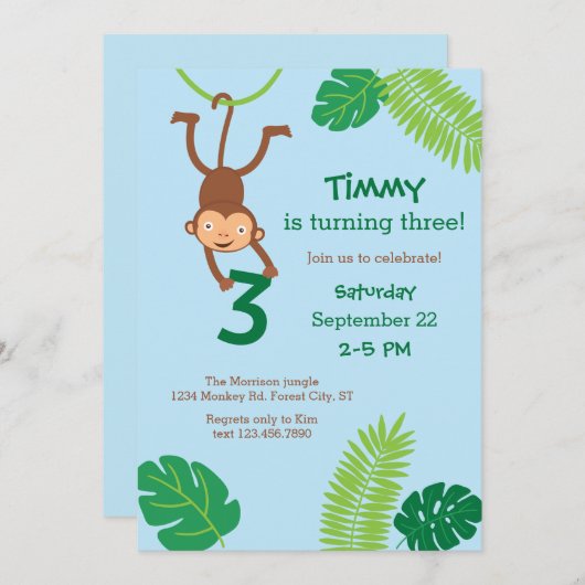 Monkey in the Jungle Troisième Invitation d'annive (Devant / Derrière)