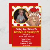 Monkey Kids Photo Invitation d'anniversaire (Devant / Derrière)