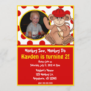 Monkey Kinder Foto Birthday Uitnodiging