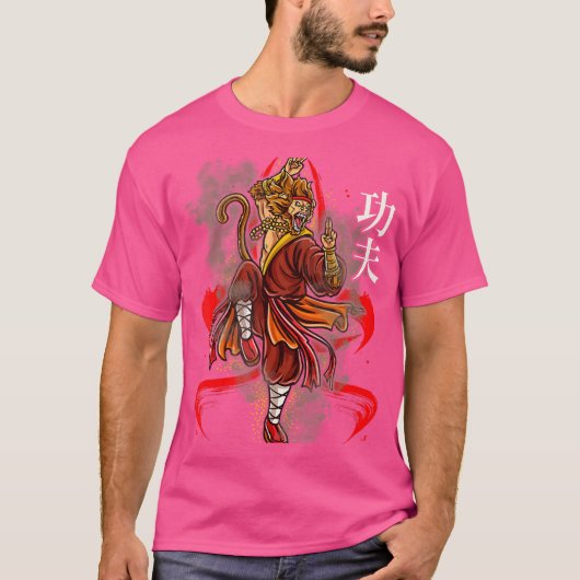 Monkey King in Fierce Kung Fu Kick met Chinese aut T-shirt (Voorkant)