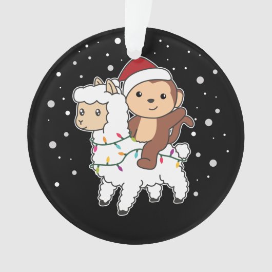 Monkey Lama Noël Neige hiver Animaux Ornement (devant)