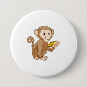 Monkey met Piece of Pizza Ronde Button 7,6 Cm