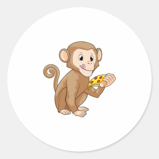 Monkey met Piece of Pizza Ronde Sticker (Voorkant)