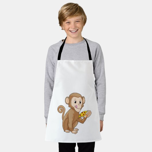 Monkey met Piece of Pizza Schort (Gedragen)