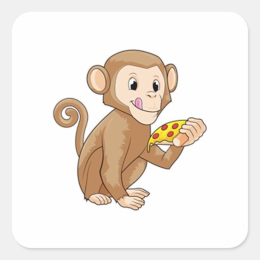 Monkey met Piece of Pizza Vierkante Sticker (Voorkant)