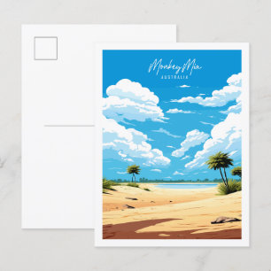 Monkey Mia Australië vintage reisillustratie Briefkaart