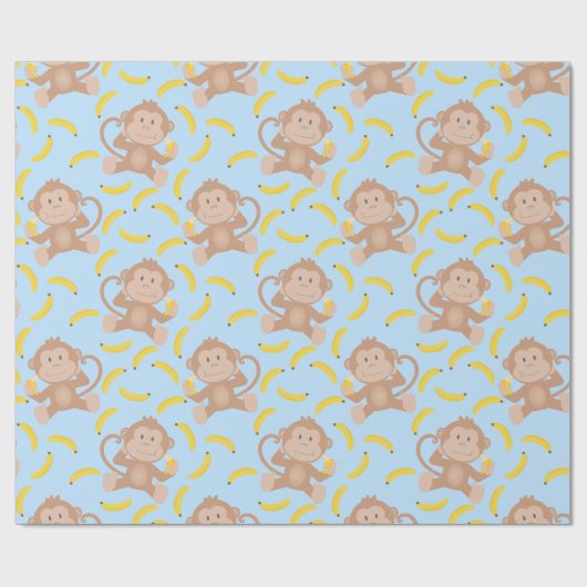 Monkey Munching Banana Blue Cadeaupapier (Vlak)