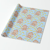 Monkey Munching Banana Blue Cadeaupapier (Uitgerold)