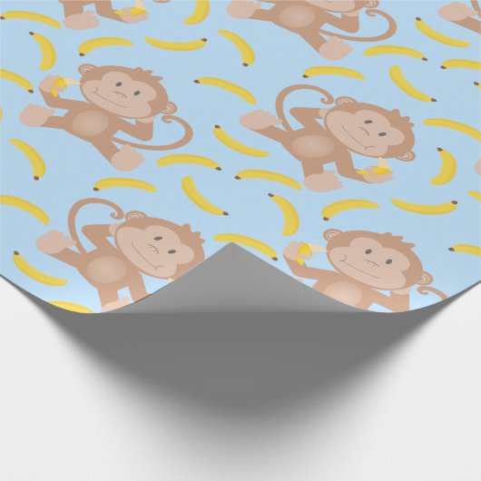 Monkey Munching Banana Blue Cadeaupapier (Hoek)