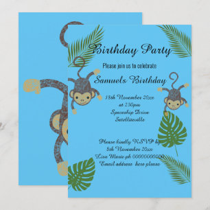 MONKEY OERWOUD BLUE CHILDRENS BIRTHDAG KAART