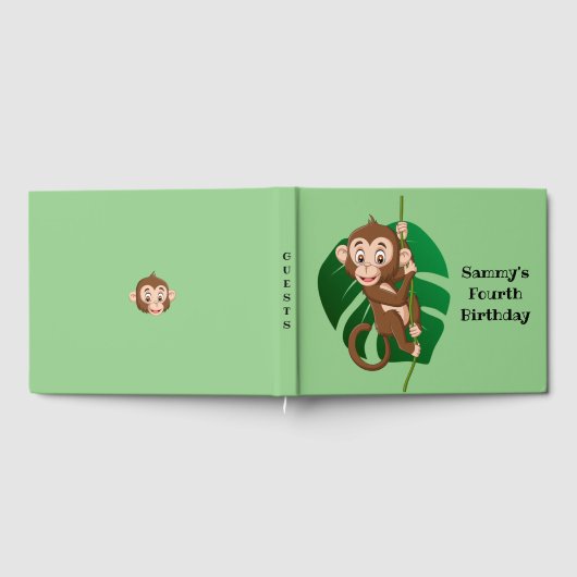 Monkey op een toonboek over een wijnontwerp gastenboek (Volledig)