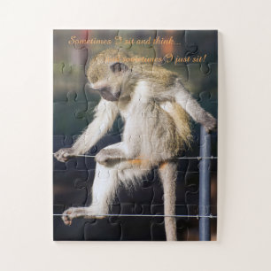 Monkey op hek met grappige Quote Puzzle Legpuzzel