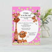 Monkey & Pals Girl Baby shower Kaart (Staand voorkant)