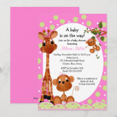 Monkey & Pals Girl Baby shower Kaart (Voorkant / Achterkant)