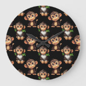 Monkey Pattern Design Black  Grote Klok (Voorkant)