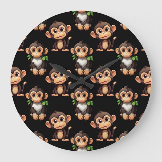 Monkey Pattern Design Black  Grote Klok (Voorkant)