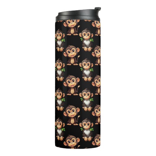 Monkey Pattern Design Black  Thermosbeker (Gedraaid links)