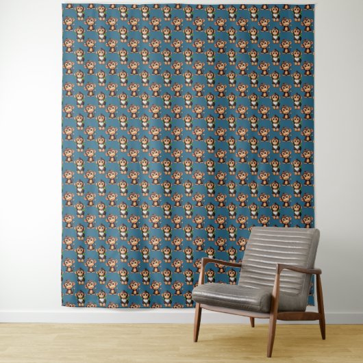 Monkey Pattern Design Blue  Wandkleed (In situ)