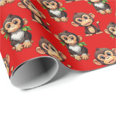 Monkey Pattern Design Red Cadeaupapier (Rol Hoek)