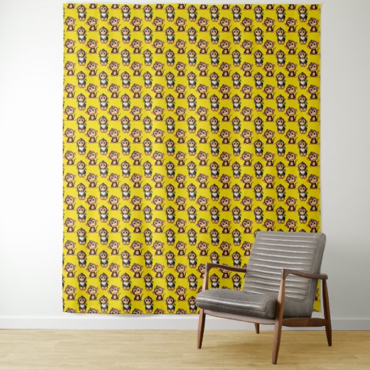 Monkey Pattern Design Yellow  Wandkleed (In situ)