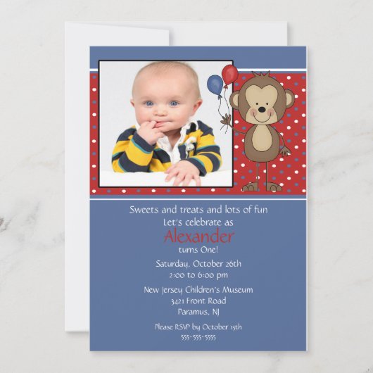 Monkey Photo Birthday Invitation Kaart (Voorkant)