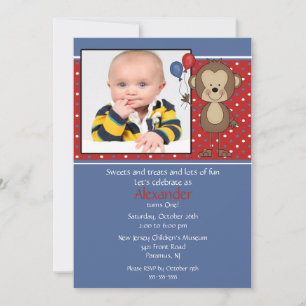 Monkey Photo Birthday Invitation Kaart