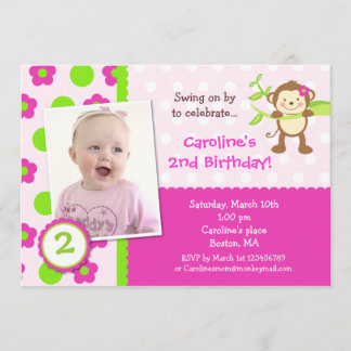 Monkey Photo Birthday Party Invitation Kaart
