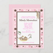 Monkey Pink Brown Girly Trendy Birthday 4,25 x 5,5 Kaart (Voorkant / Achterkant)