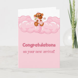 Monkey, Pink, Gefeliciteerd Baby Girl Kaart