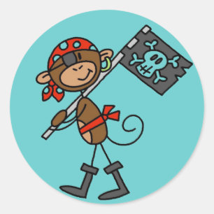 Monkey Pirate met vlagT-shirts en cadeaus Ronde Sticker