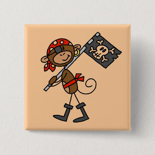 Monkey Pirate met vlagT-shirts en cadeaus Vierkante Button 5,1 Cm